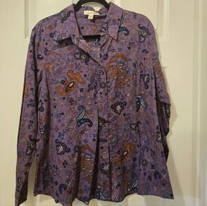 Coldwater Creek Purple Paisley Button-Up Blouse